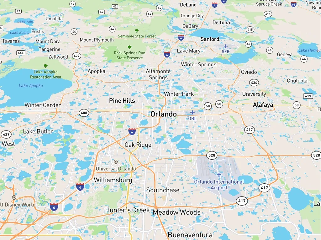 Delivery area map around International Drive, Orlando